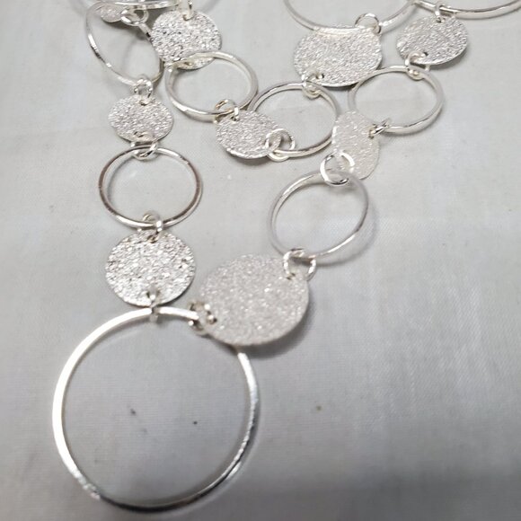 Vetta Silver Textured Disc & Open Link Necklace - Picture 6 of 6